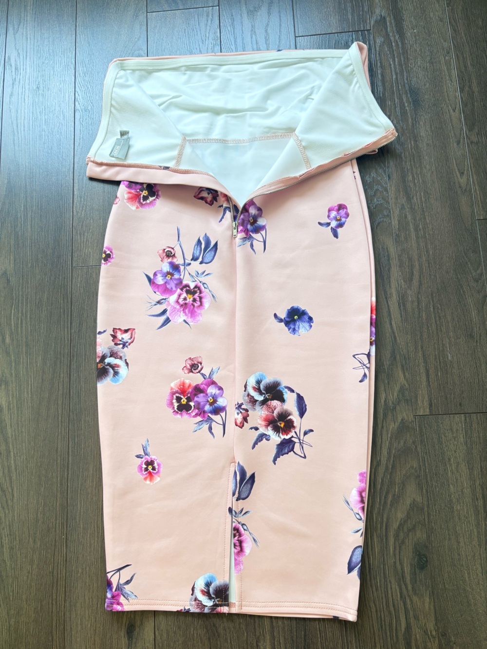 ASOS Floral Strapless Fold-Over Midi Bodycon Dress Pink Size 6 - Picture 3 of 10